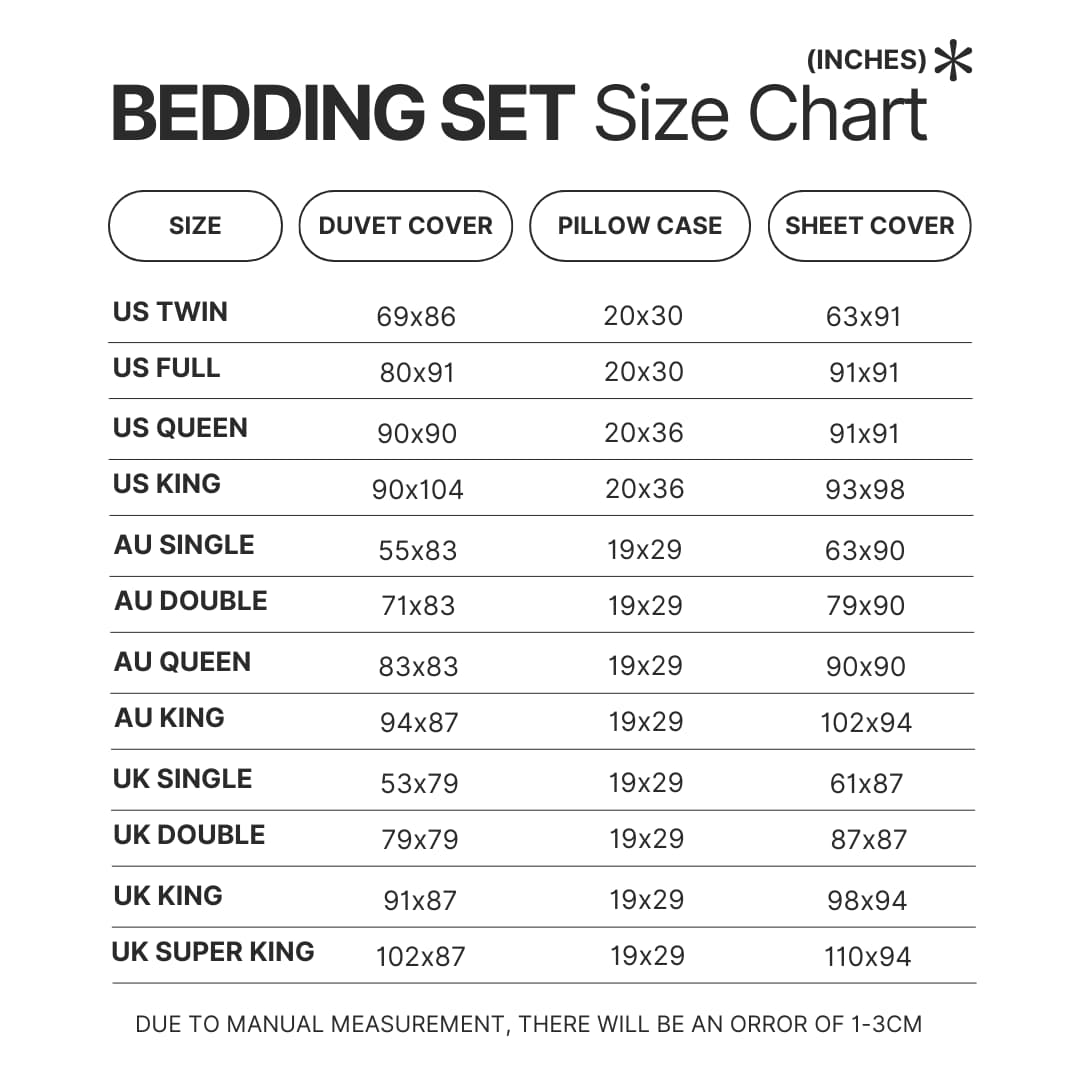 Beding Set Size Chart - Garfield Store