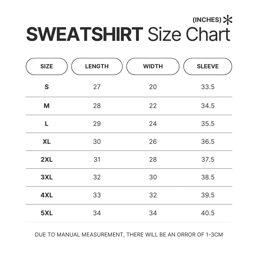 Sweatshirt Size Chart - Garfield Store