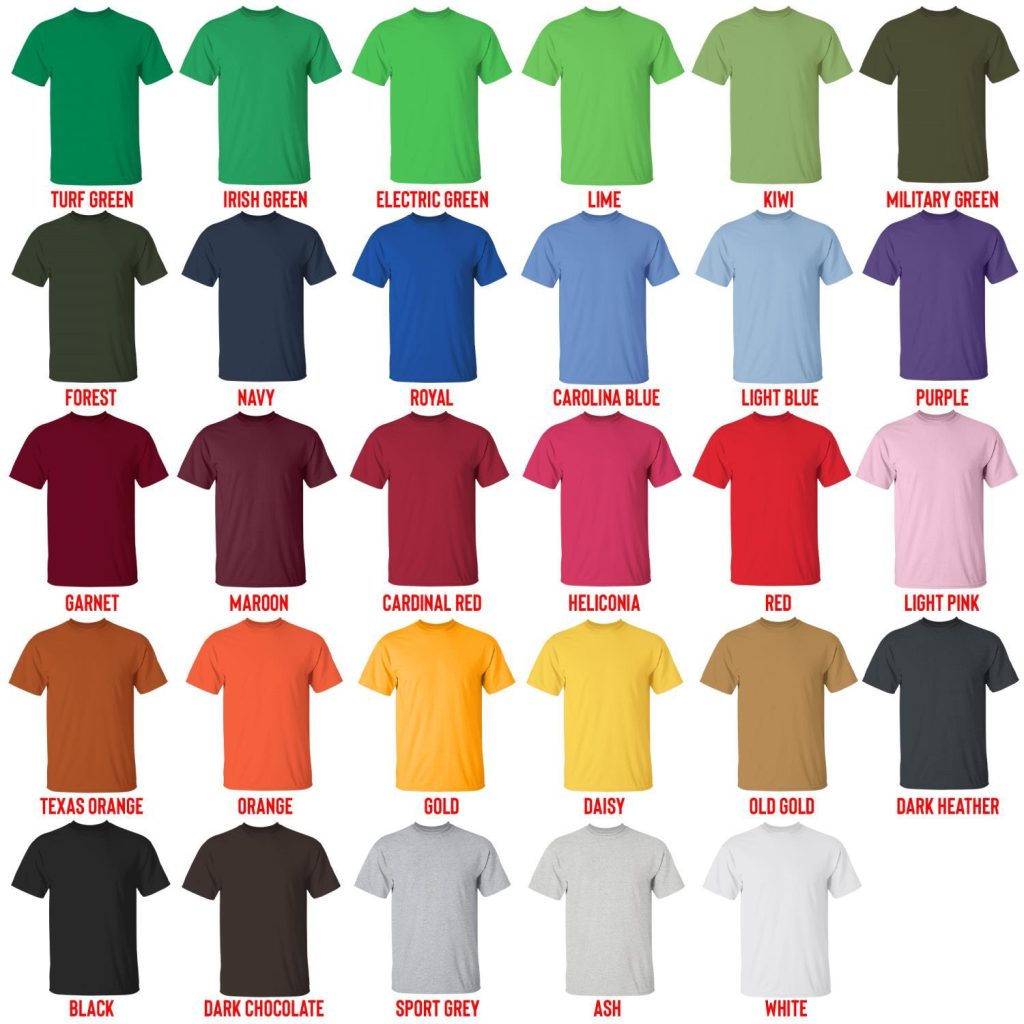 t shirt color chart - Garfield Store