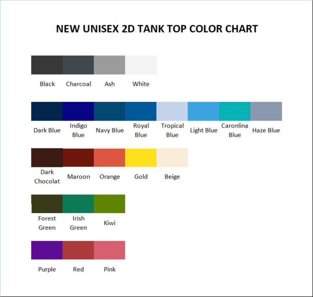 tank top color chart - Garfield Store